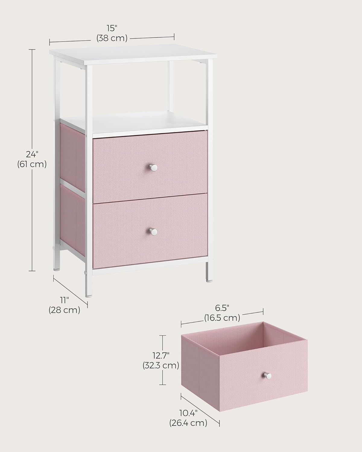 VASAGLE Nightstand with 2 Fabric Drawers and 2 Shelves