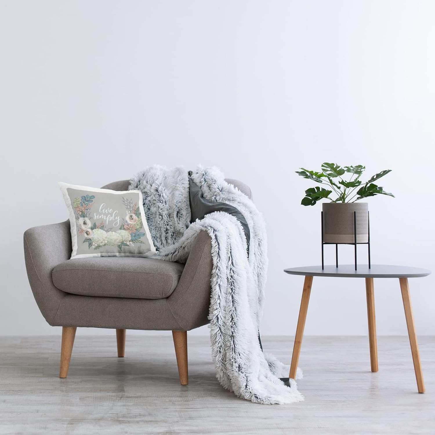 Stupell Industries Live Simply Blooming Floral Throw Pillow 18x18 Grey