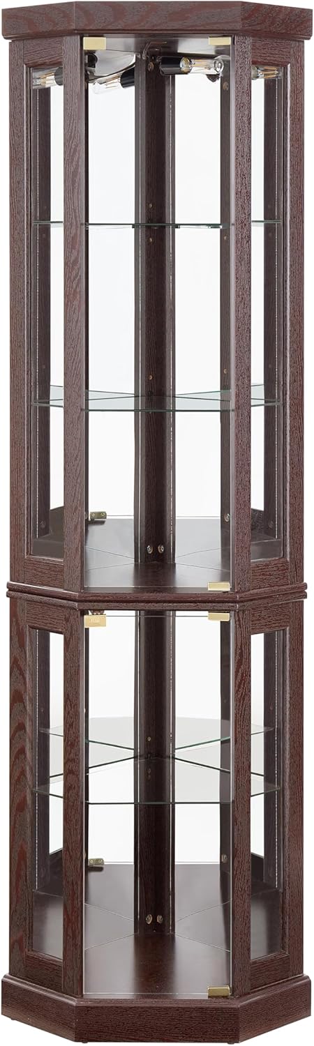 Ball Cast Lighted Corner Curio Cabinet with Glass Doors
