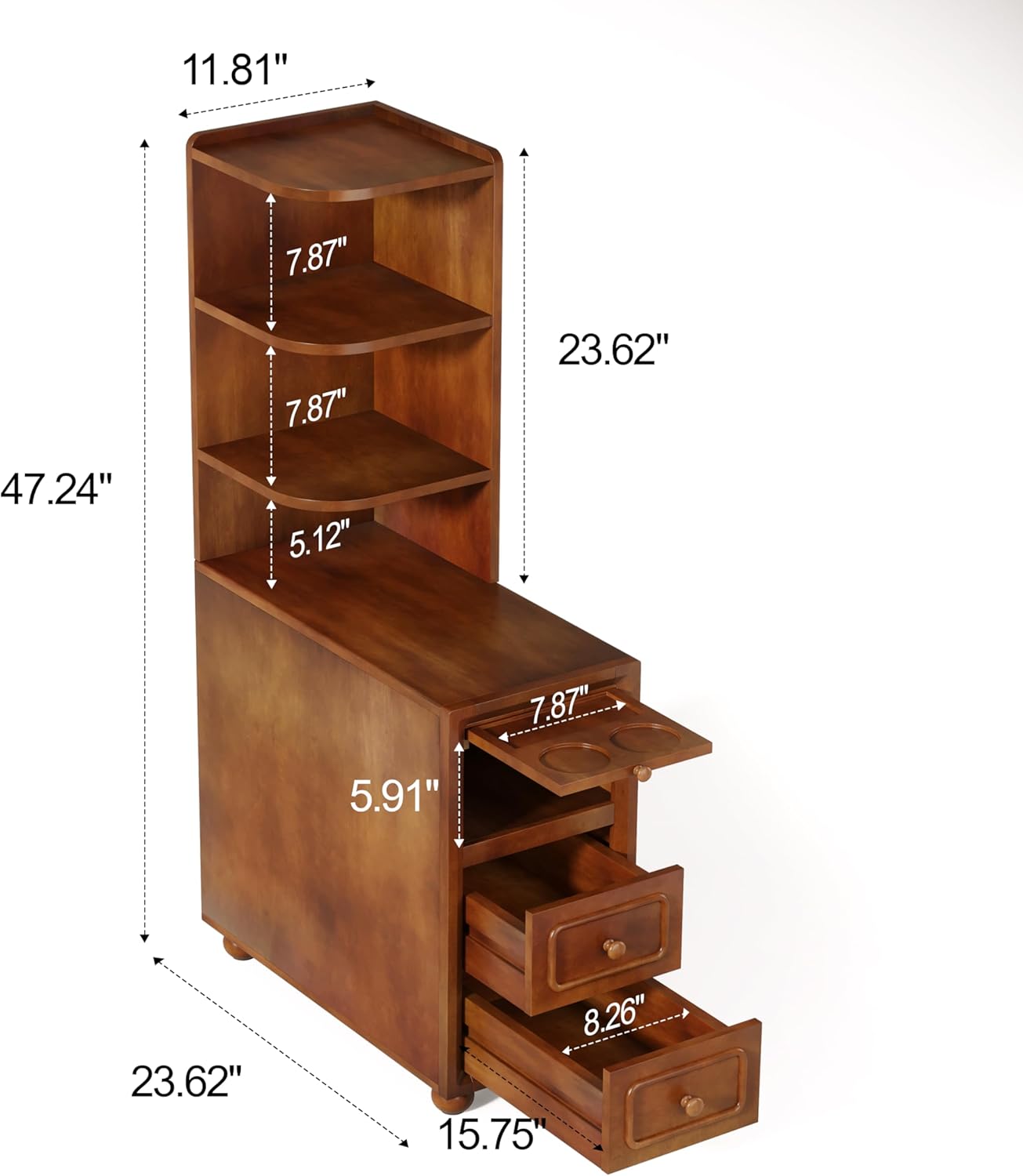 Solid Wood End Table with Drawers and Reversible Shelves 1