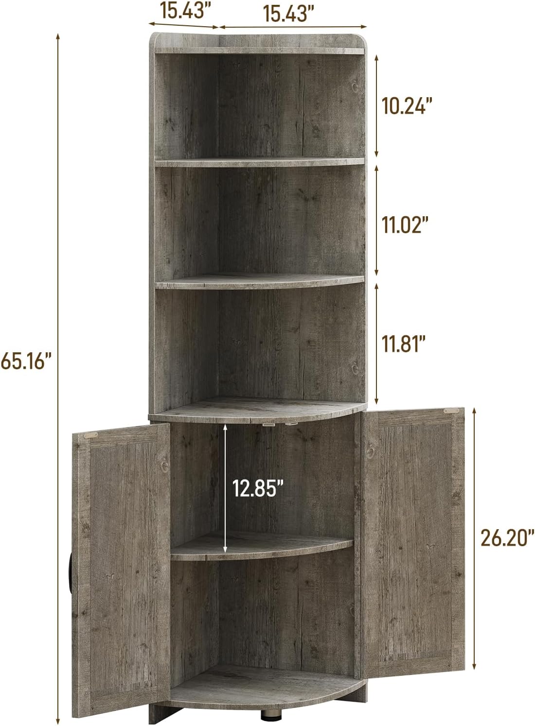 Vabches Tall Corner Cabinet with Barn Door Design Grey