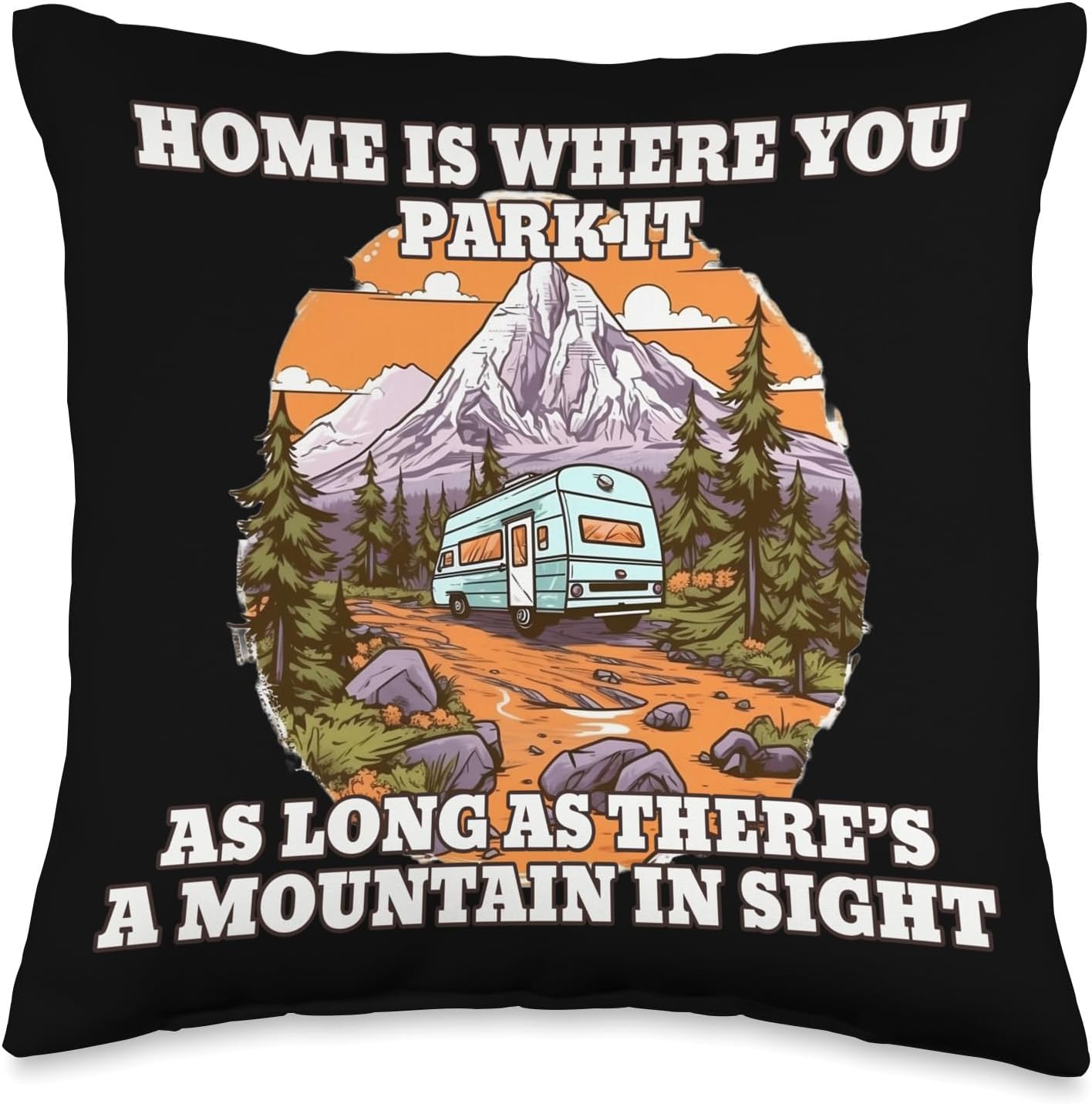 Caravan Camper Van RV Throw Pillow 16x16 Multicolor