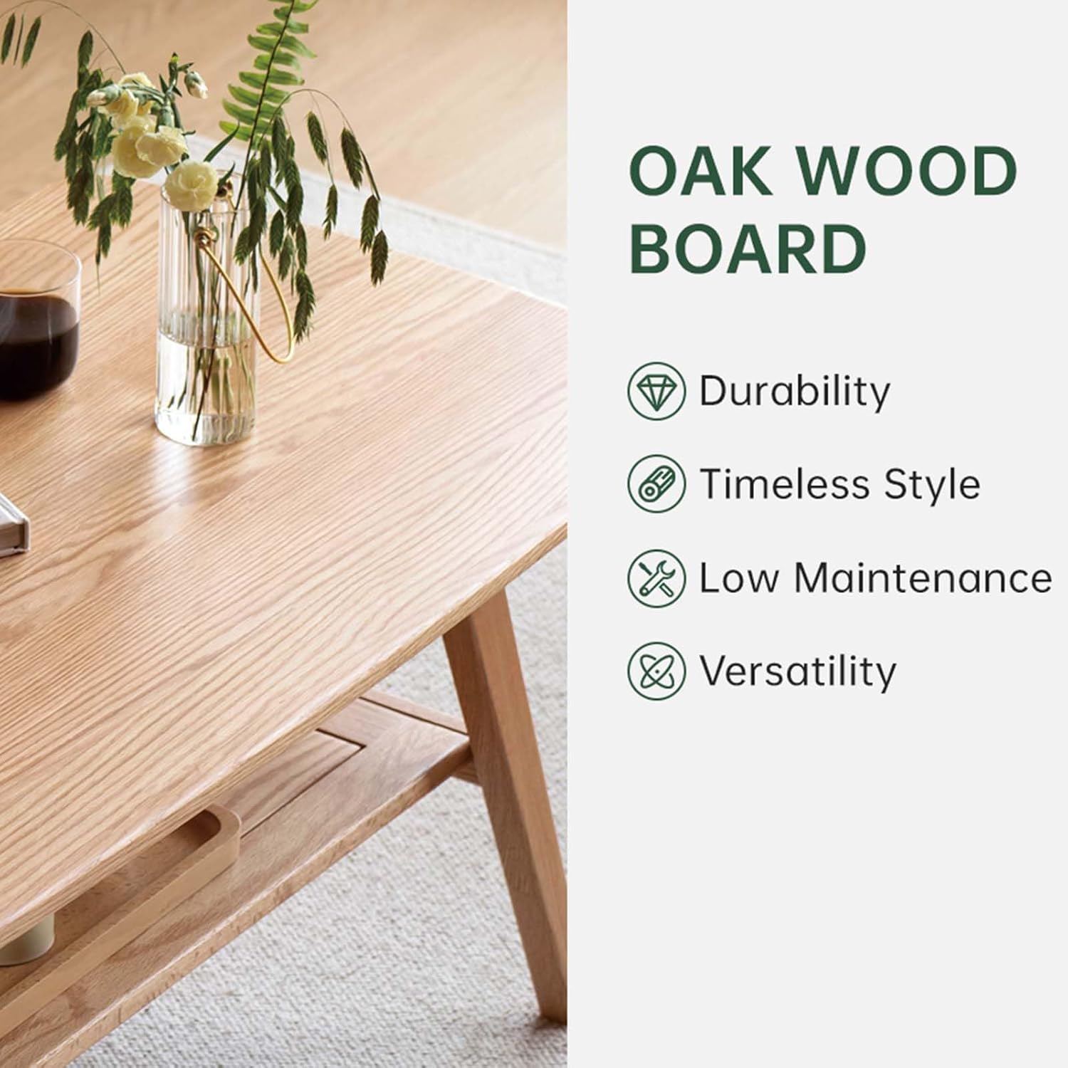 Wayshome Solid Oak Coffee Table 2-Tier Storage