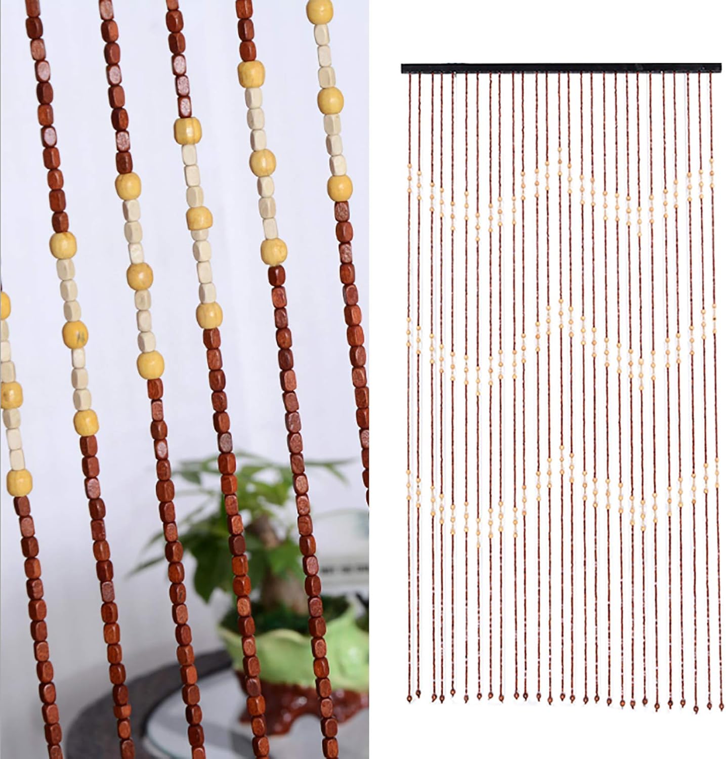 TFCFL Natural Wood Beaded Curtain Room Divider