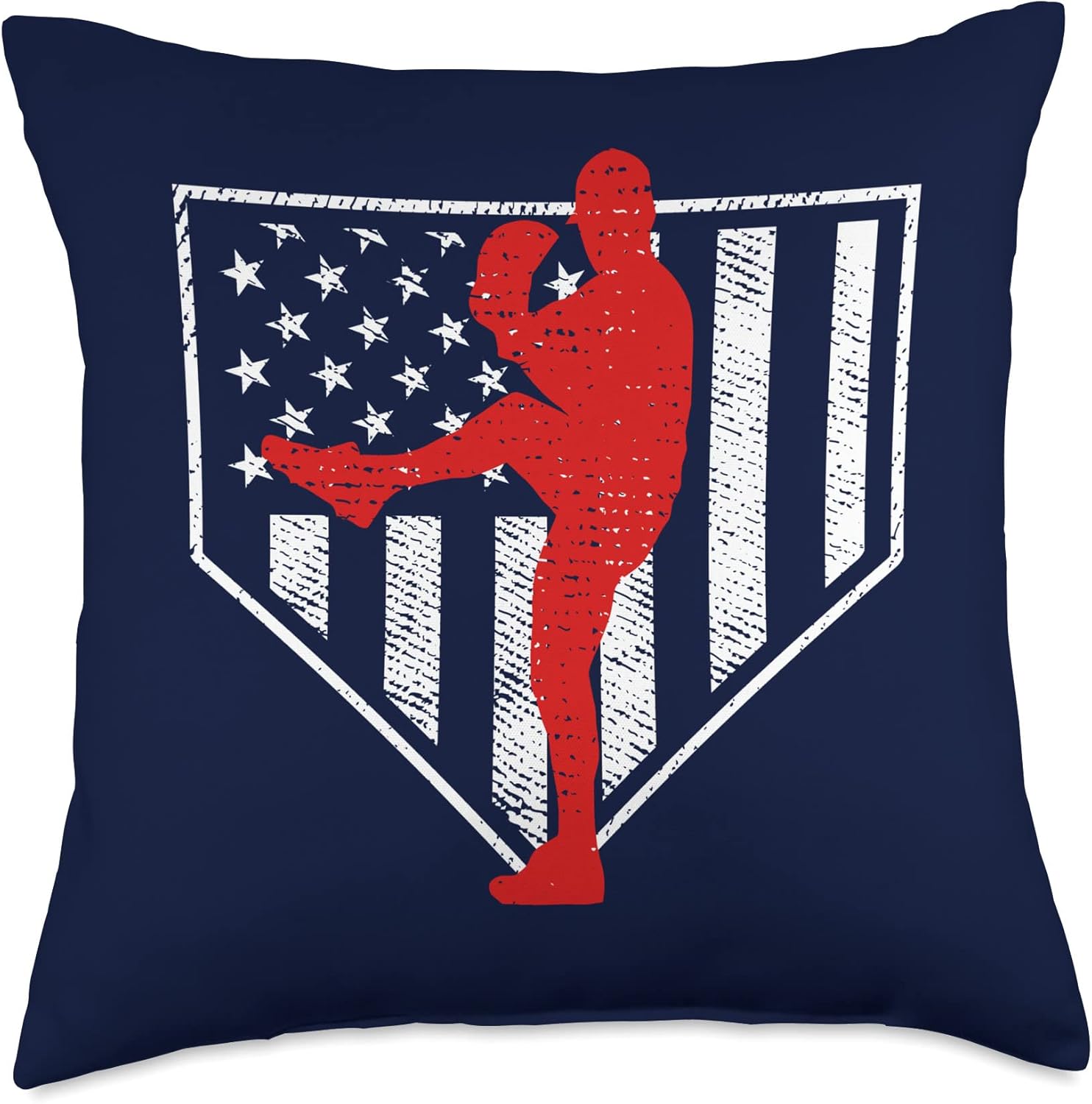 Vintage Baseball Pitcher American Flag Throw Pillow