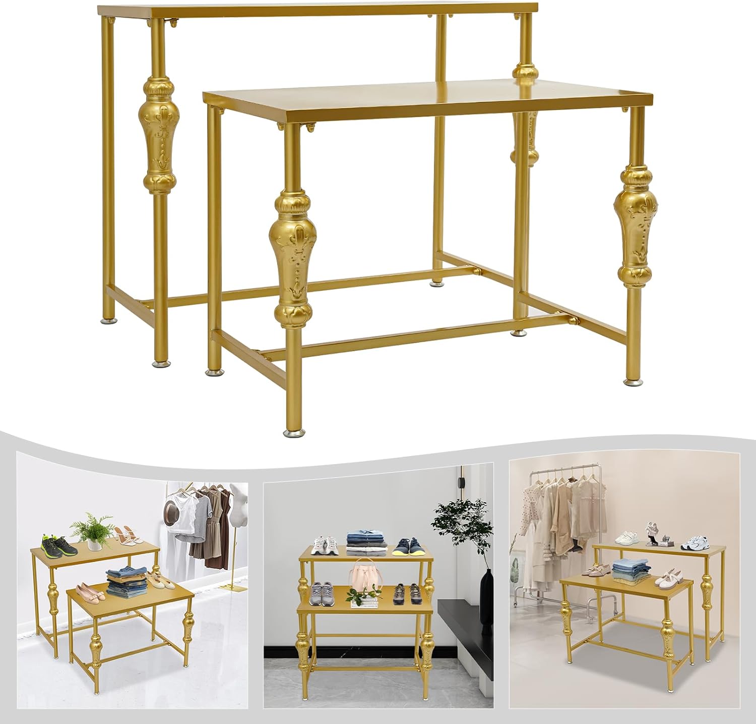 Nesting Tables Display Rack for Clothing Shoes Handbags