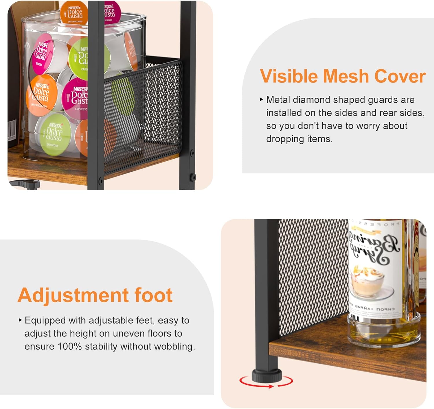Mini 3-Tier Coffee Bar Shelf with Corner Design