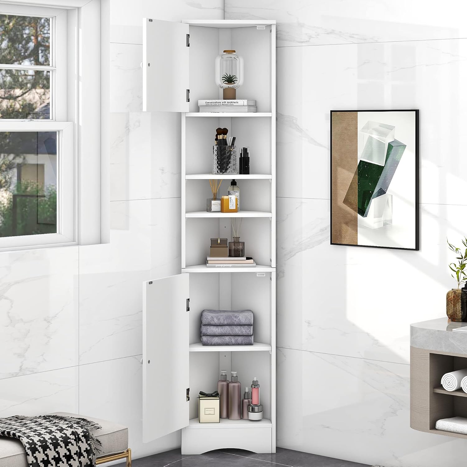 669 Inch Tall Corner Bathroom Cabinet with Doors