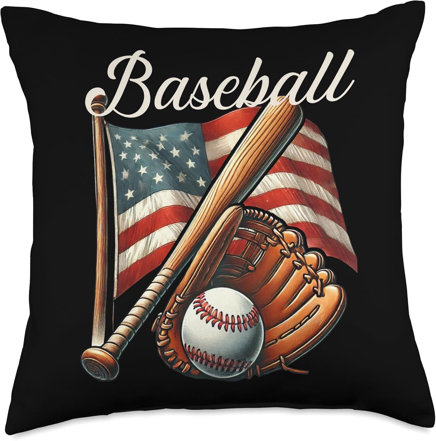 Baseball Bat Throw Pillow with USA Flag Design