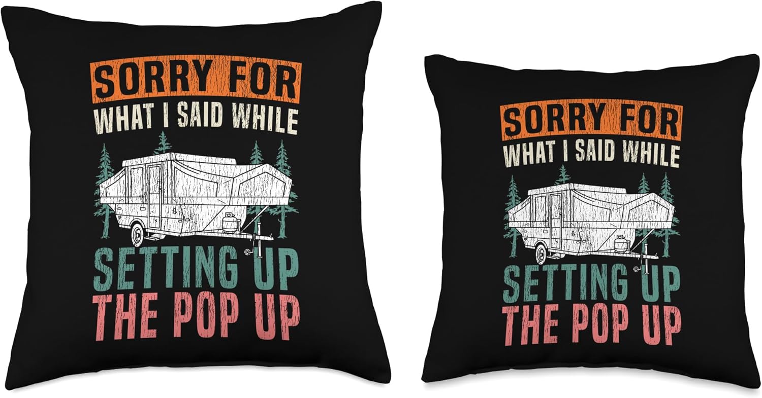 Funny Motorhome Camping Throw Pillow with Retro Design