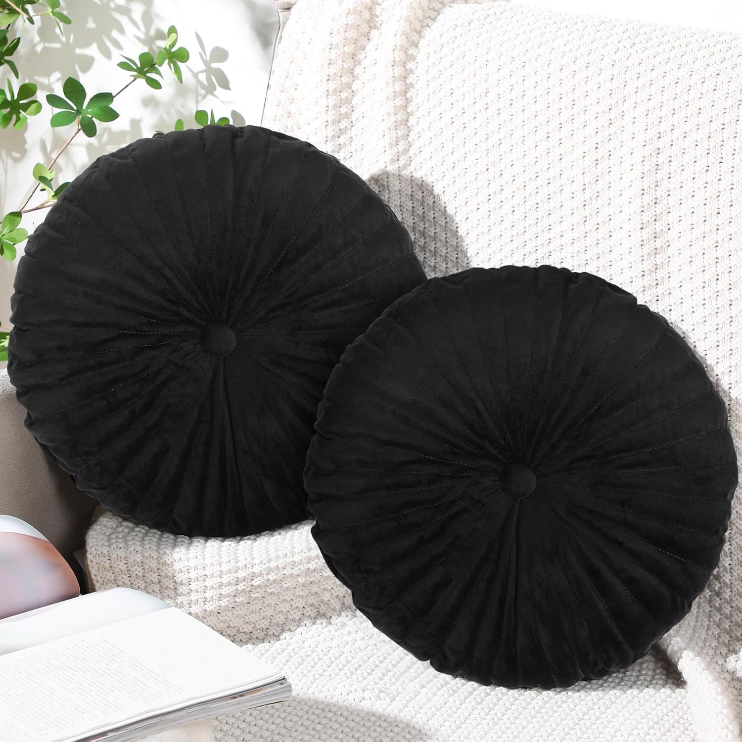 Namalu Round Throw Pillow 138 Inch Black 2 Pcs