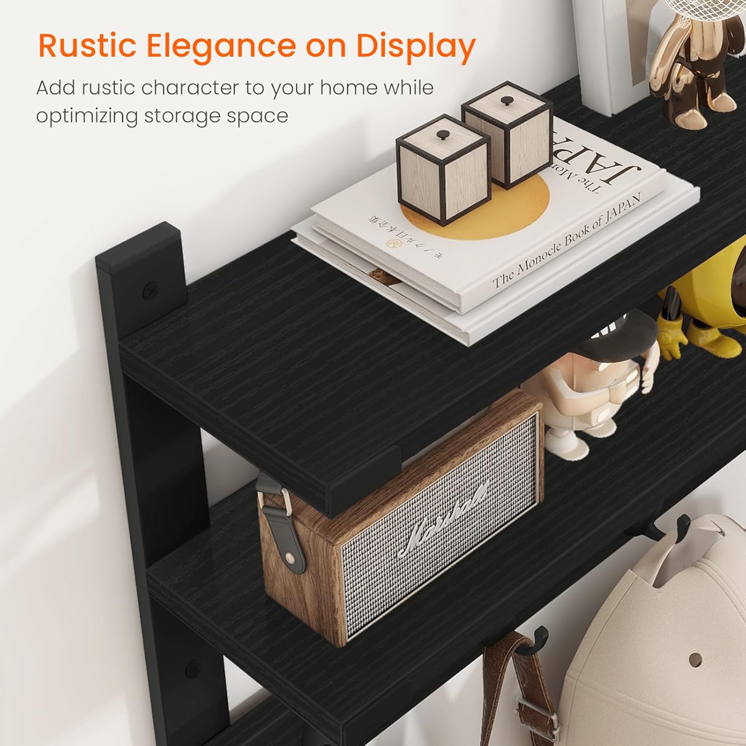 Homode 2 Tier Wall Shelf with Hooks Coat Rack