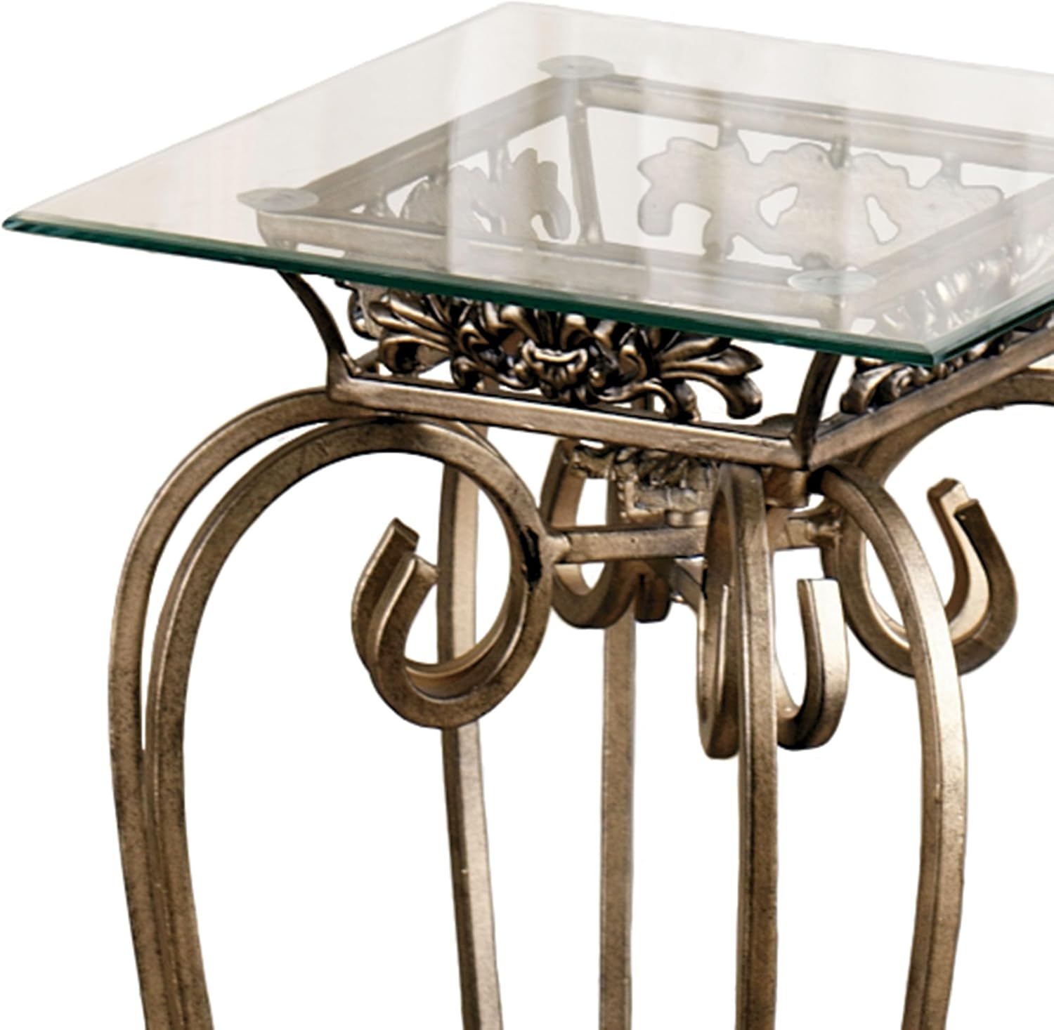 Touch of Class Chalcedony Scroll Pedestal Table - Beveled Glass - Antique Gold