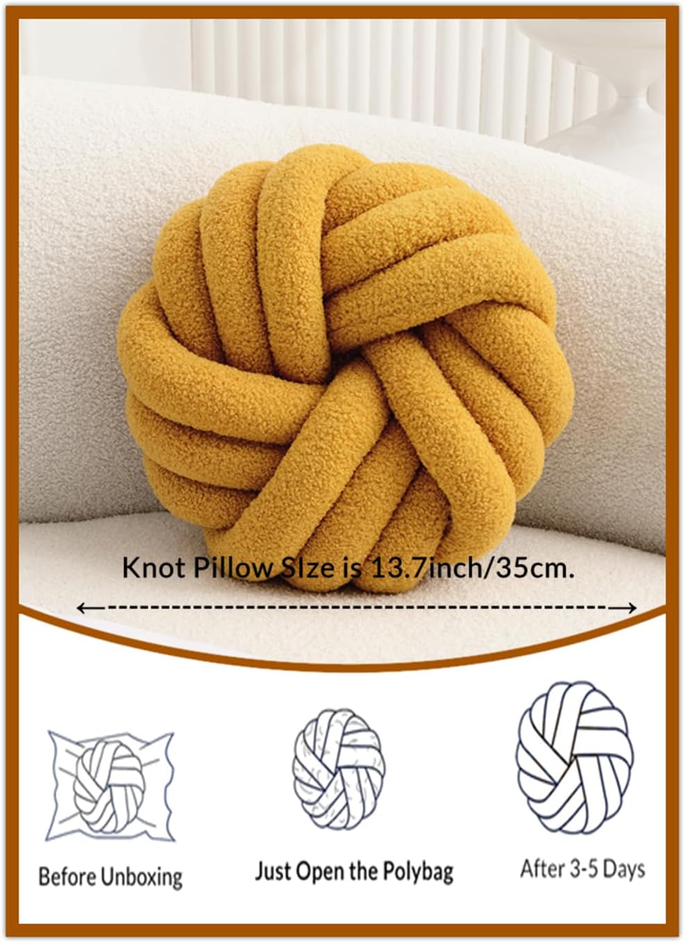 Yellow Knot Pillow 137 Inch Soft Plush Throw Decorative Cushion