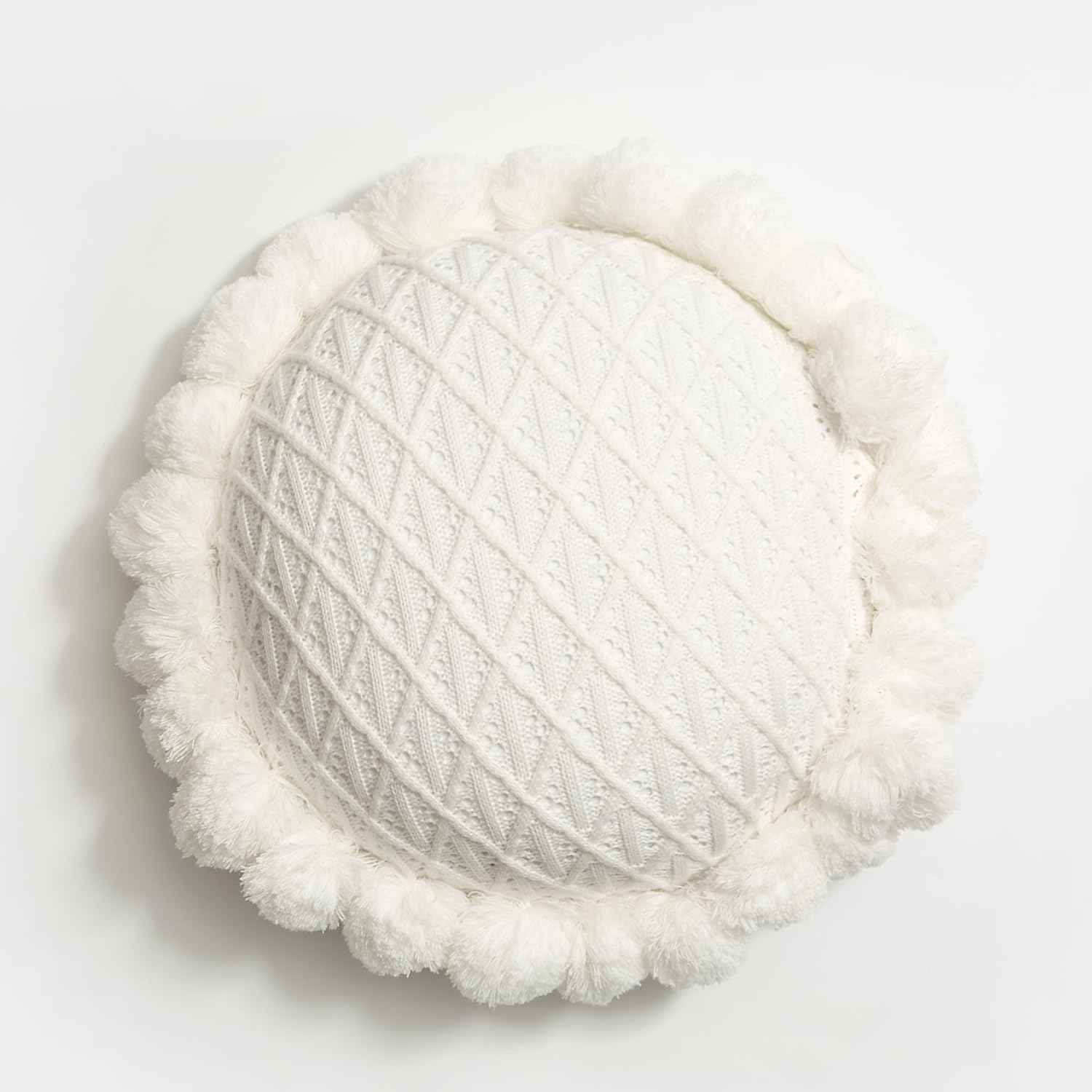 ATMOSURELY Boho Cotton Knitted Throw Pillow with Tassels