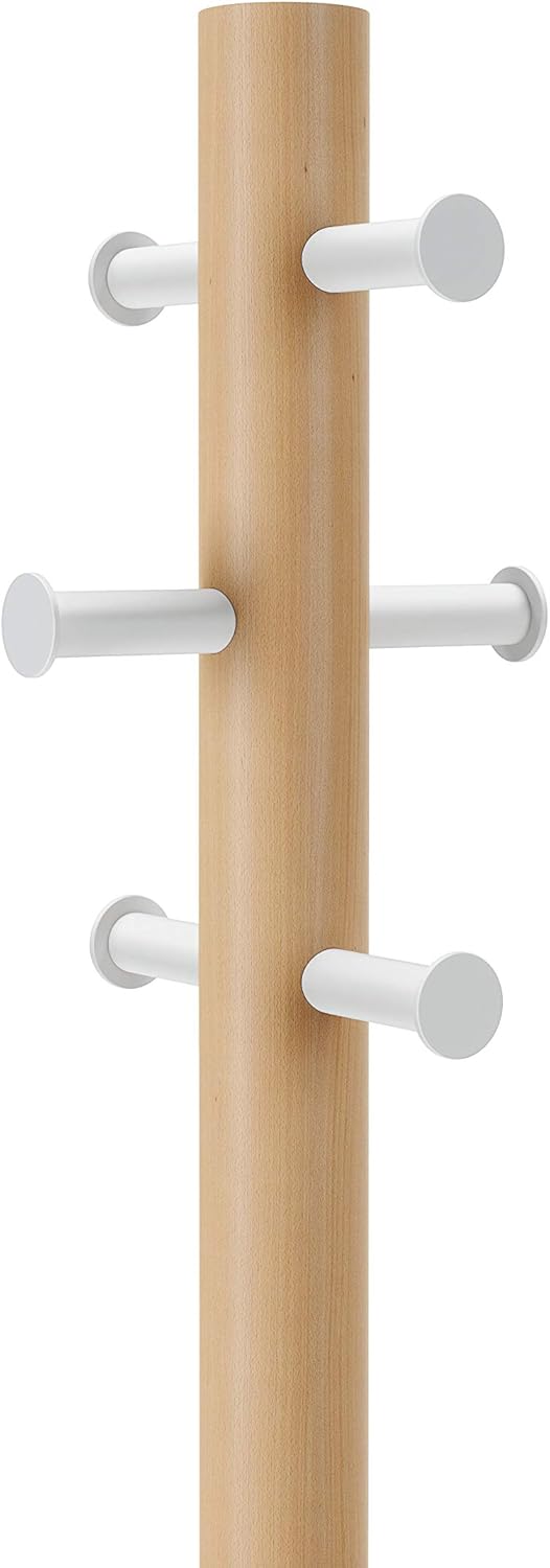Umbra Pillar Coat Rack with Stool WhiteNatural