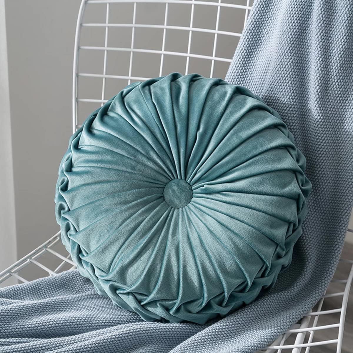 HLOVME Velvet Round Pillow 137 Inch Lake Blue