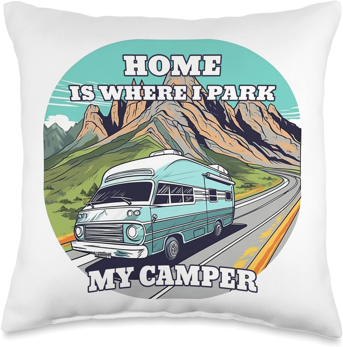Caravan RV Camper Throw Pillow 16x16 Multicolor 1