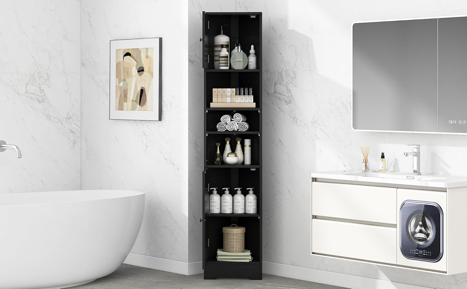 Tall Corner Storage Cabinet with 6 Adjustable Shelves