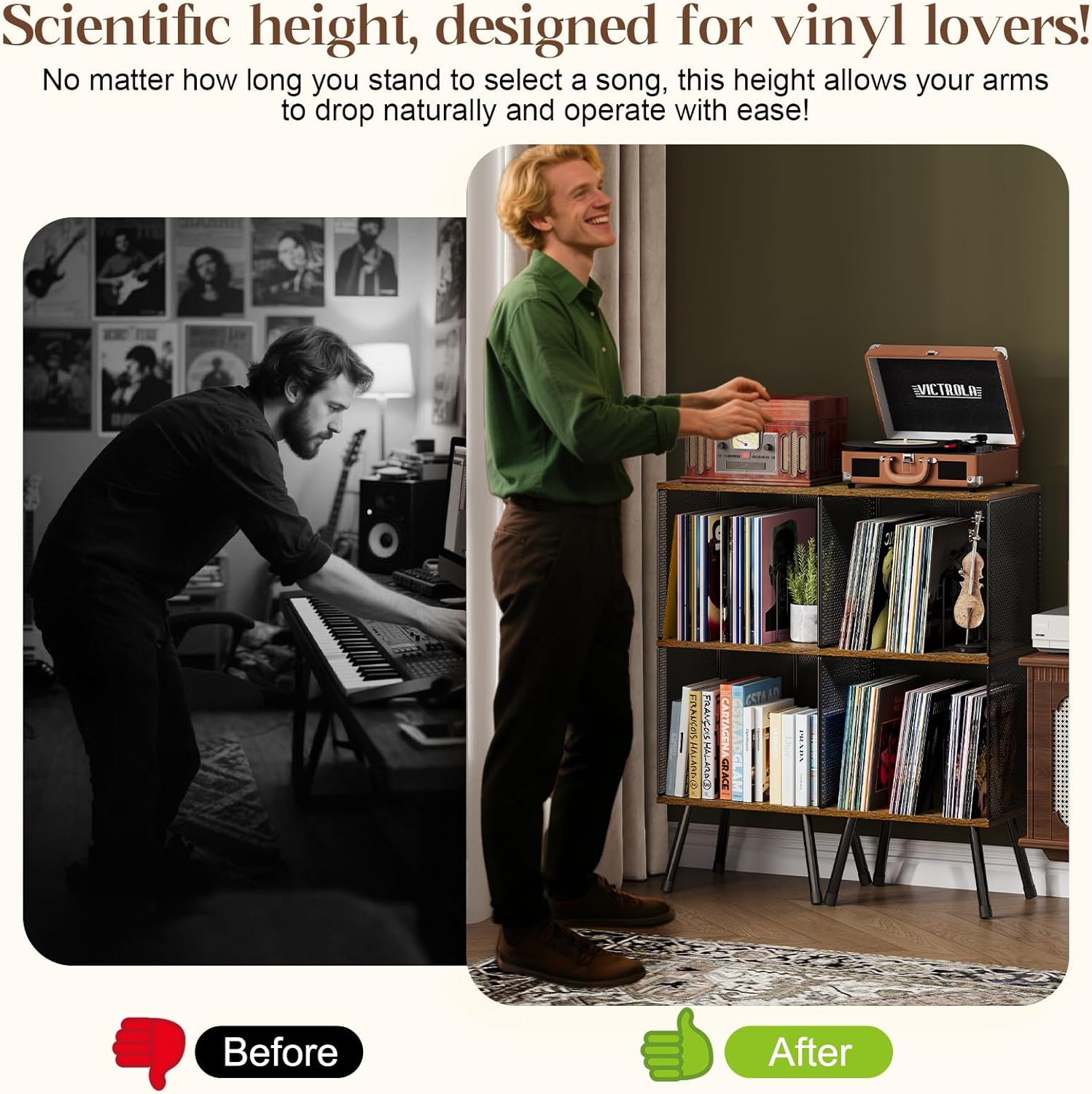 X-cosrack 3-Tier Record Player Stand with Storage