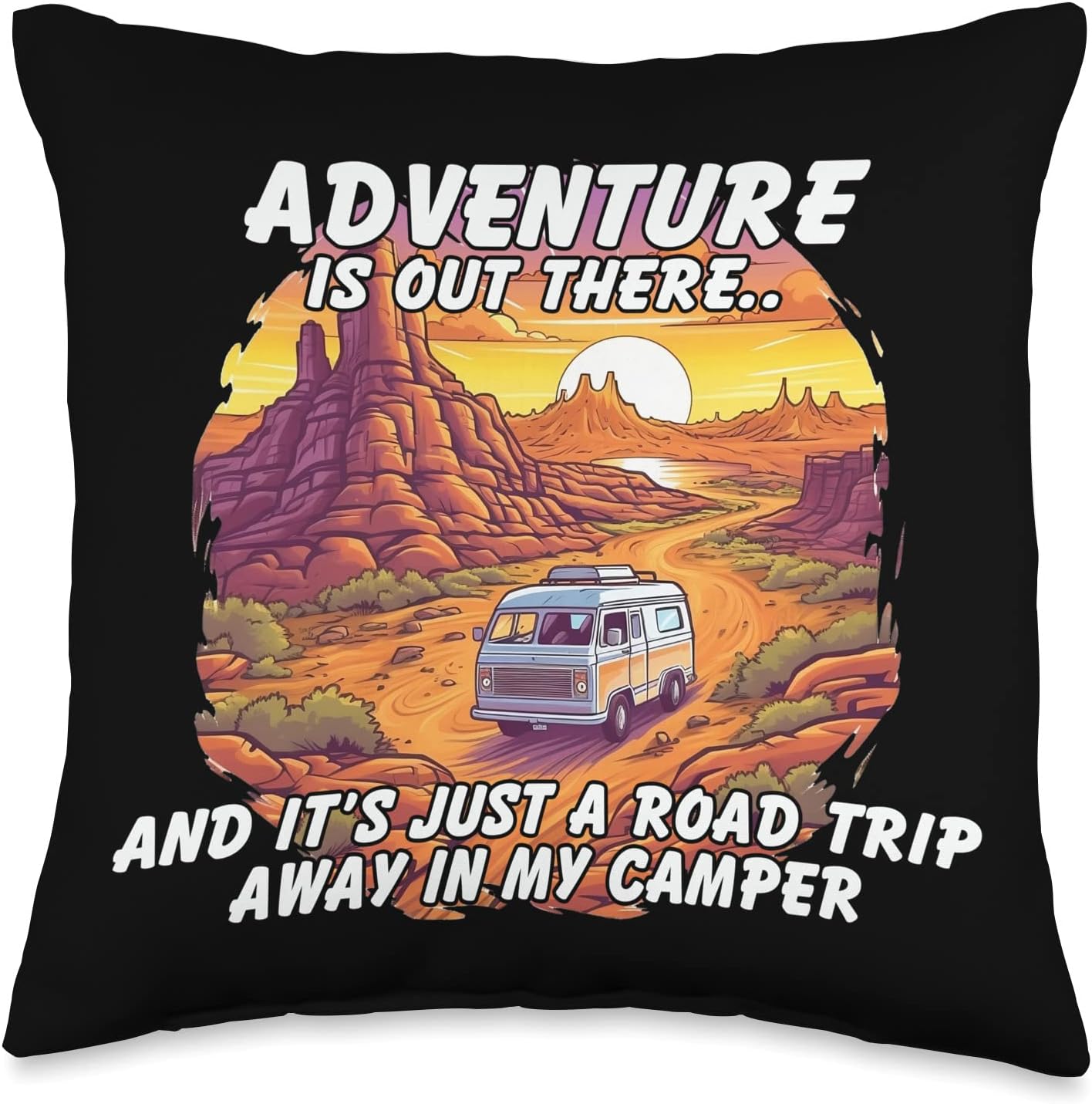 Caravan Mobile Home RV Camper Throw Pillow 16x16 Multicolor 1