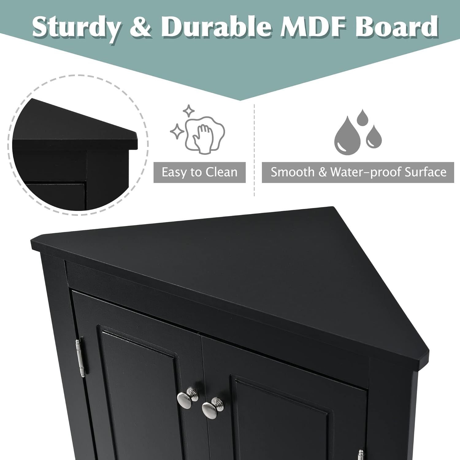 GDFStudio 315 Inch H Triangle Corner Storage Cabinet Black