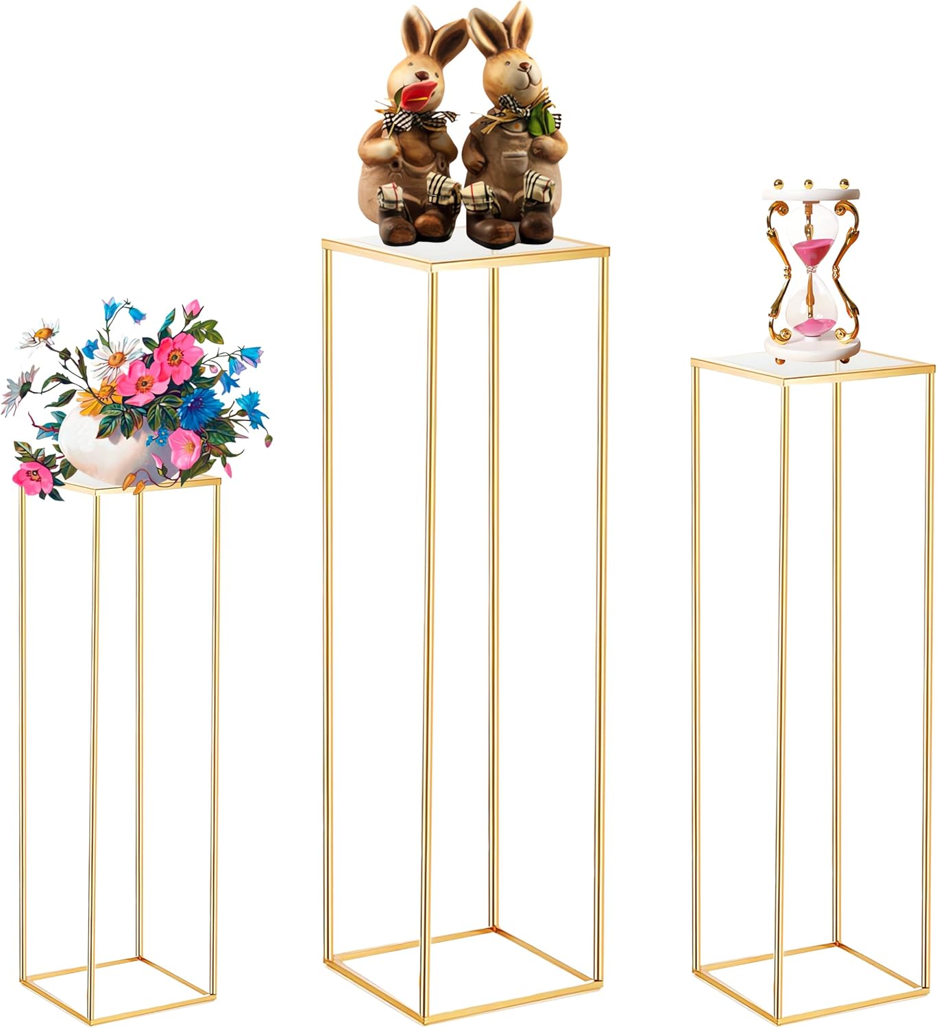 3PCS Square Gold Metal Cylinder Pedestal Stand for Party Decorations
