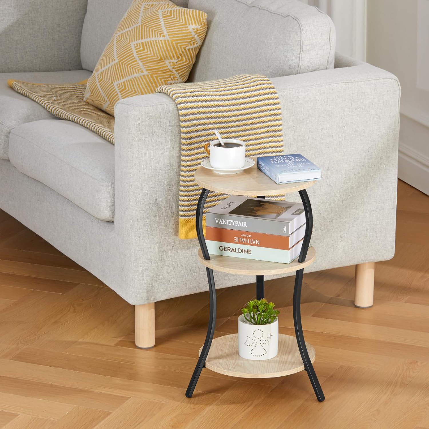 YEAKOO Vintage 3-Tier Round Side Table with Storage