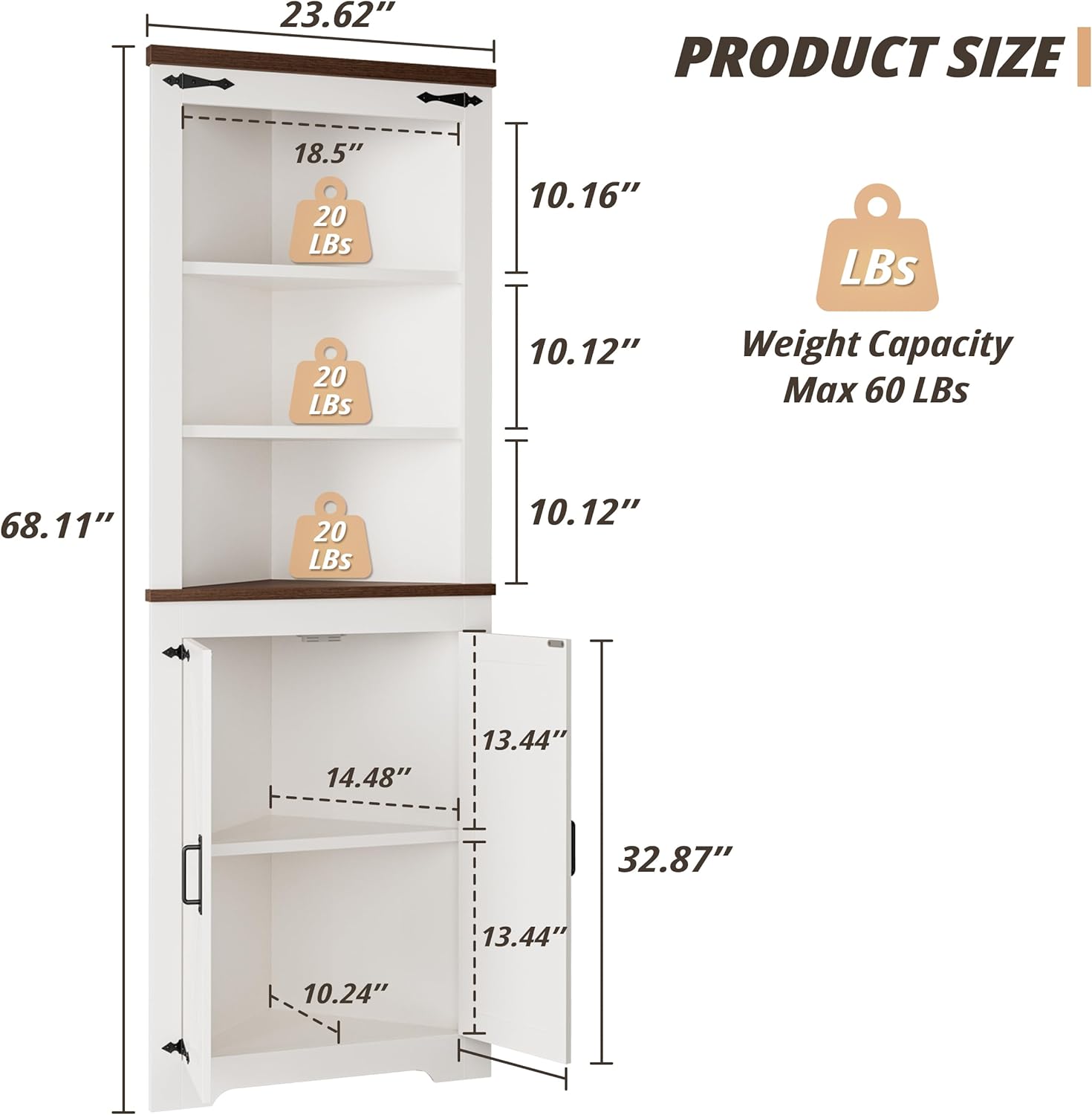 IRONCK Corner Cabinet 68 Tall White Storage