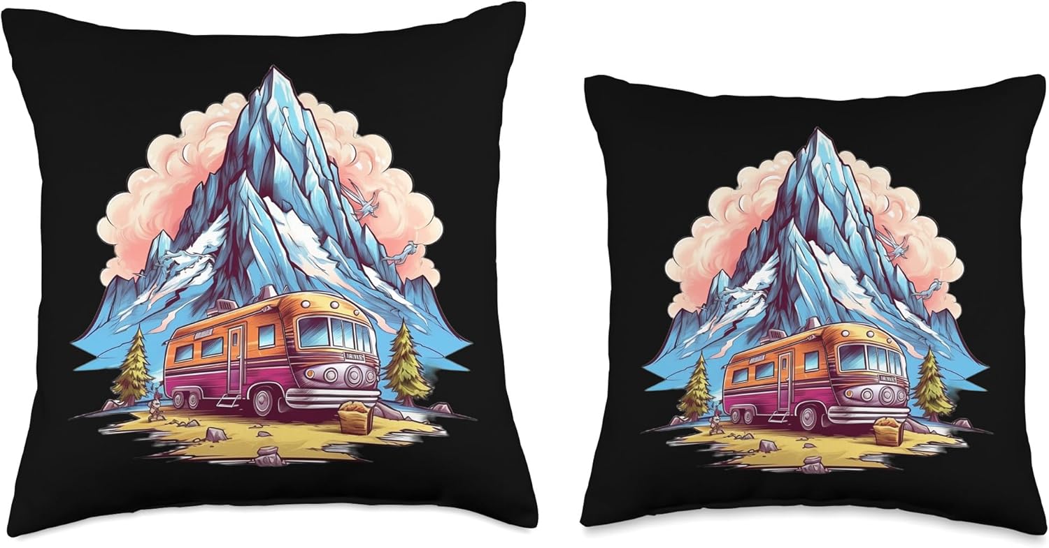 Caravan Mobile Home RV Camper Throw Pillow 16x16 Multicolor
