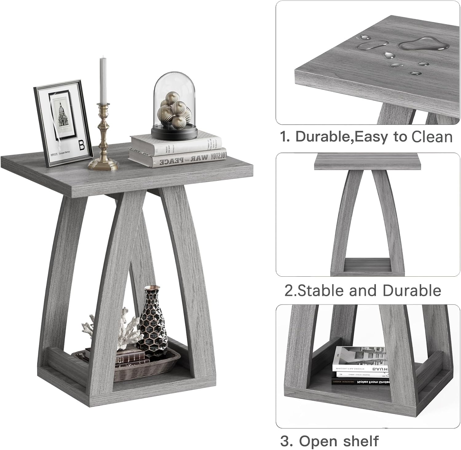 Modern Grey End Table Set of 2 for Living Room and Bedroom