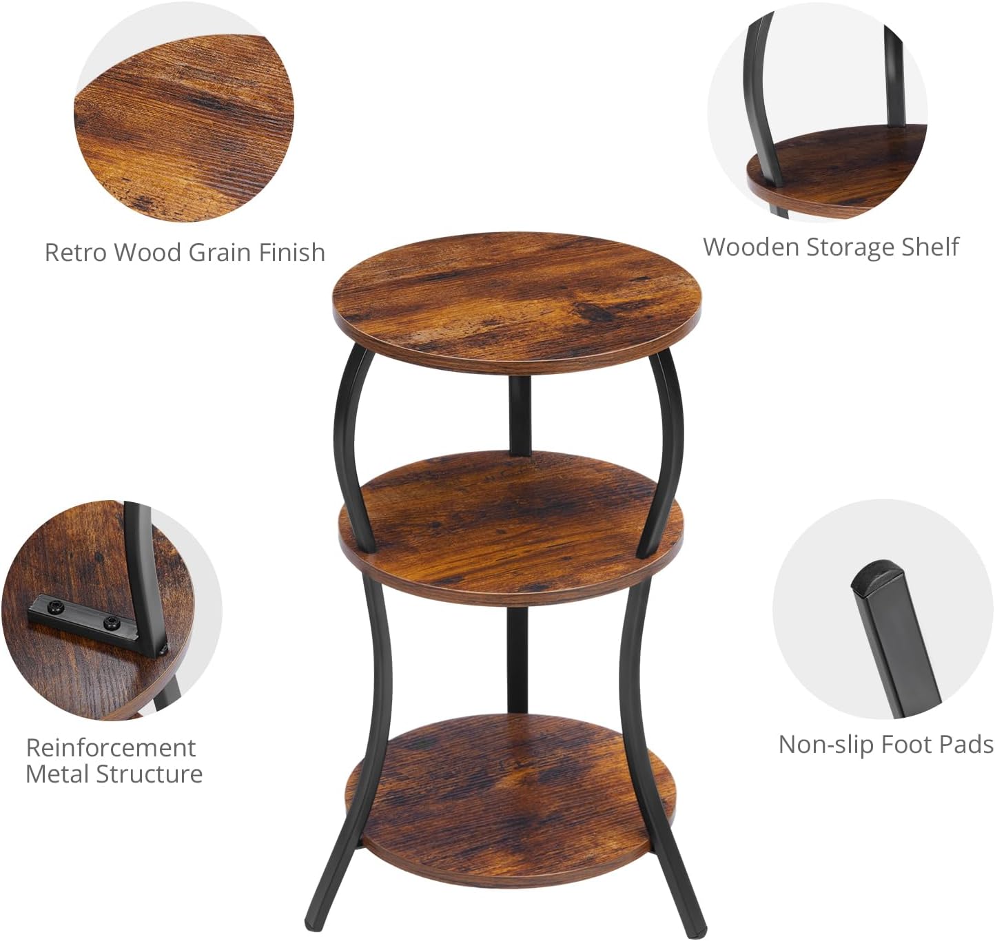 YEAKOO Vintage 3-Tier Round Side Table with Storage 1