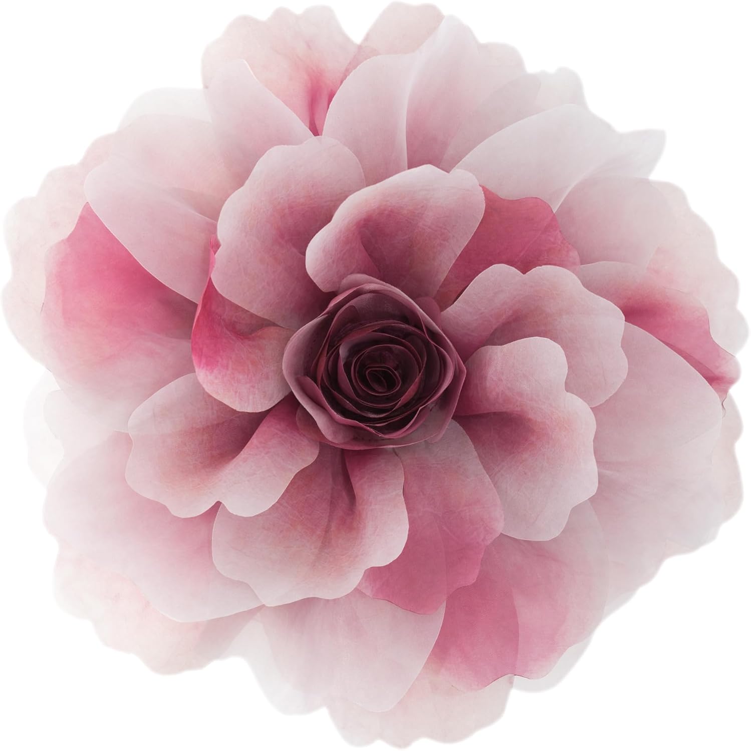 3D Peony Flower Throw Pillow with Insert Velvet and Chiffon Decor 12 Inch Red Gradient