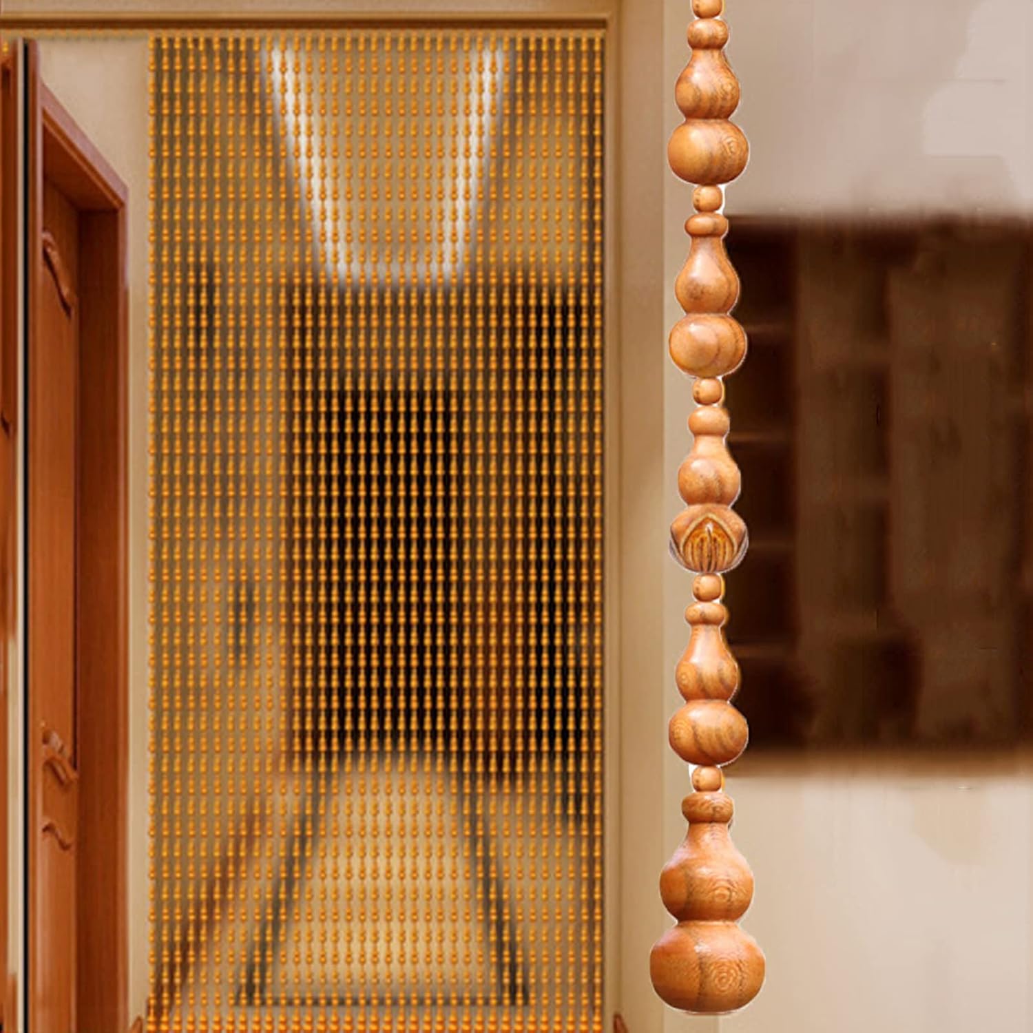 Wood Beaded Door Curtain with 25 Strands 85x155cm