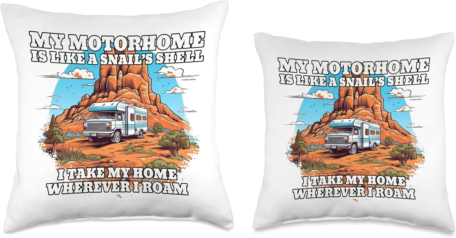 Caravan RV Throw Pillow with Vintage Snail Shell Design