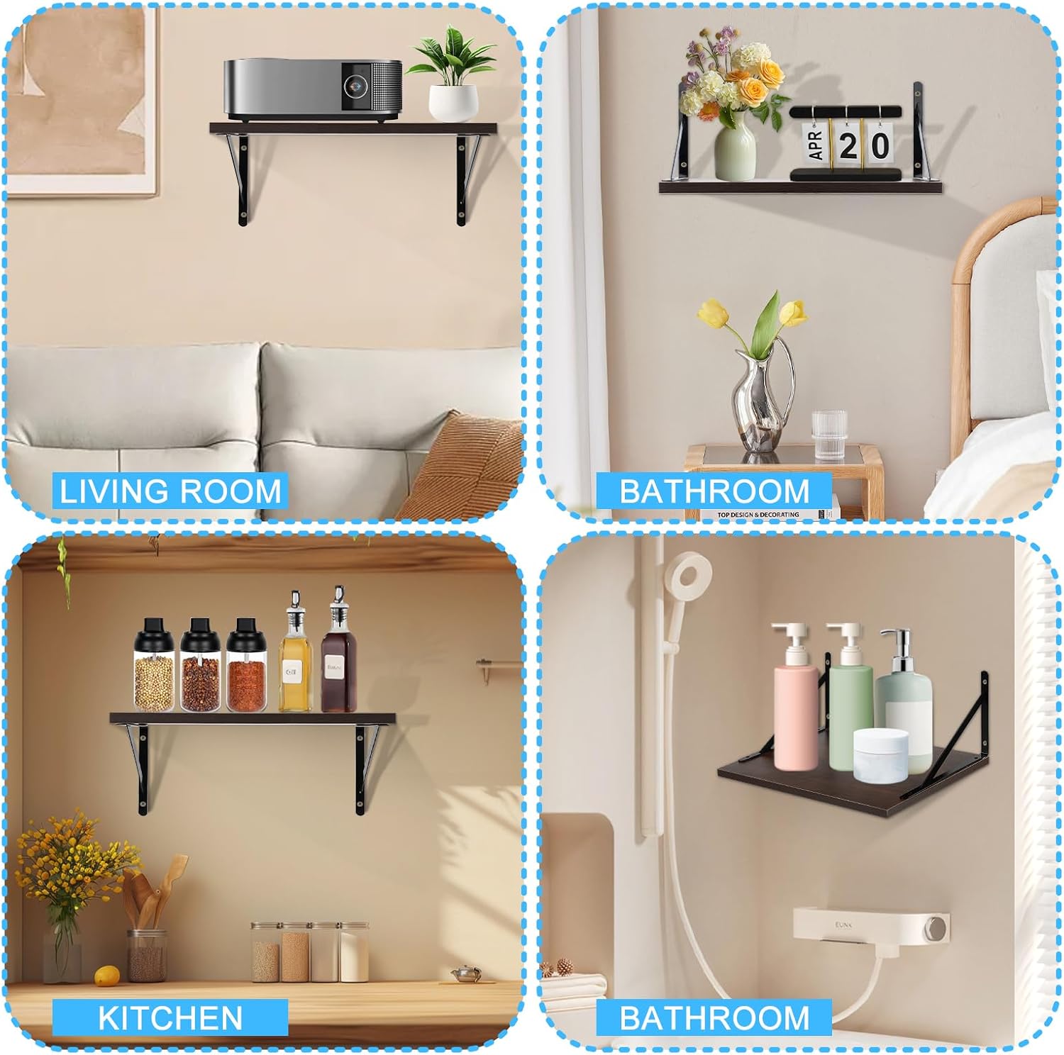 2 Pcs Deep Floating Shelves for Projector and Storage