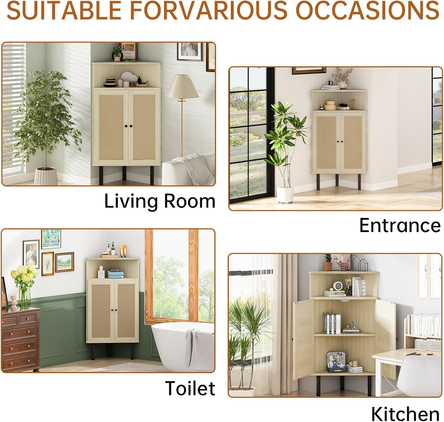 AWQM 4-Tier Corner Cabinet with Shelves and Doors