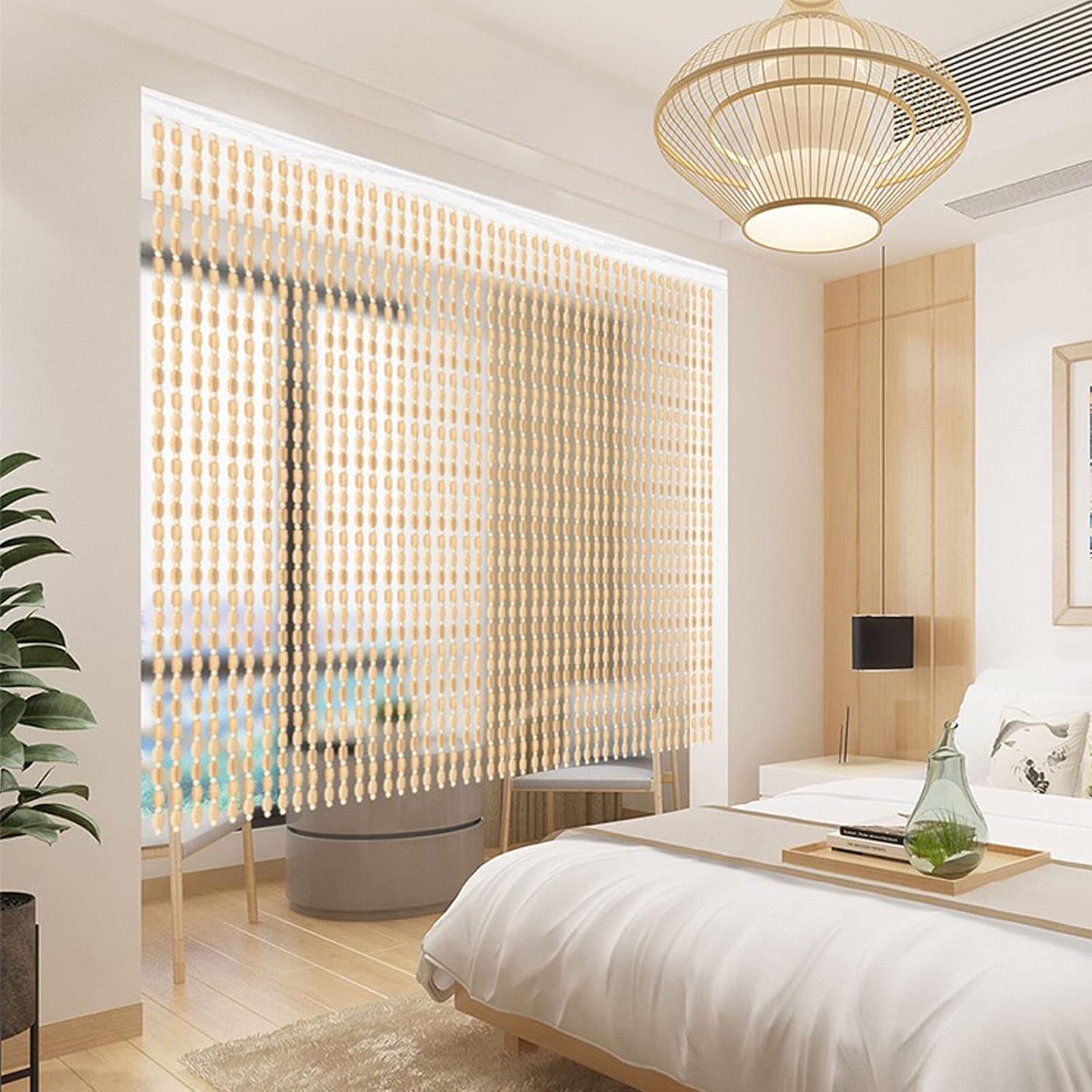 Bamboo Bead Curtain with 30 Strands for Doorway and Room Divider