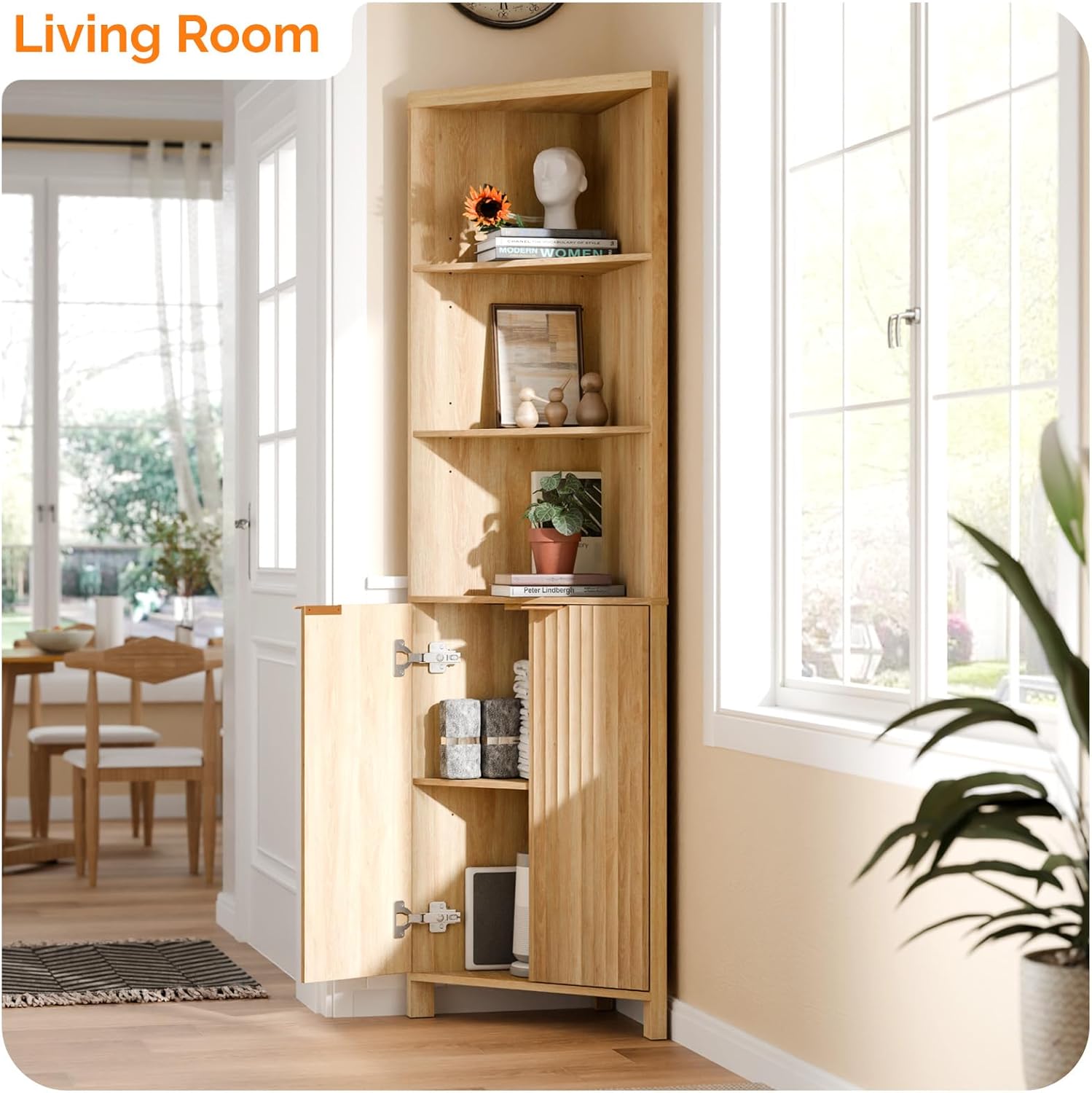 VINGLI 68 Tall Corner Cabinet with Fluted Doors
