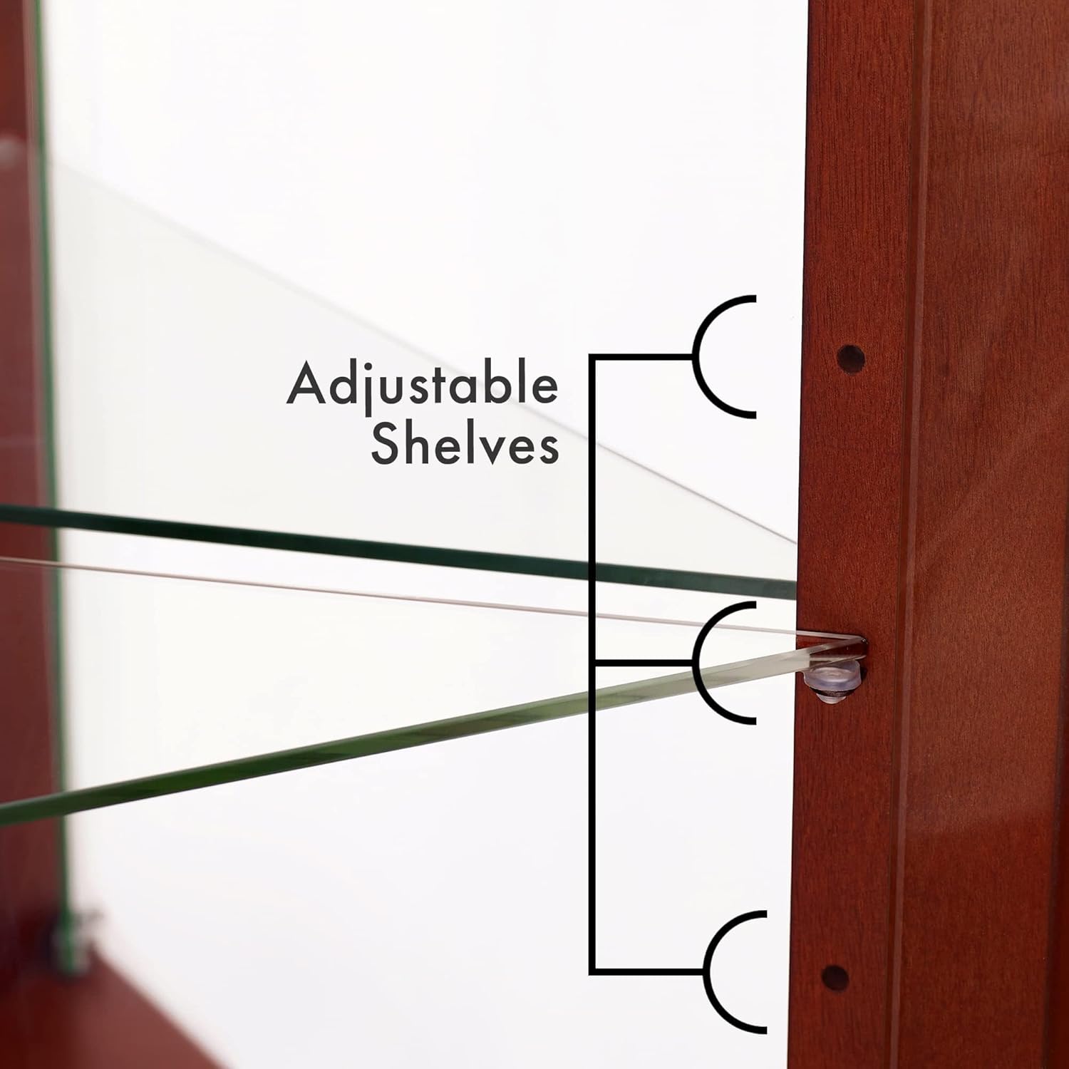 6 Shelves Corner Curio Cabinet with Lighting and Mirrored Back