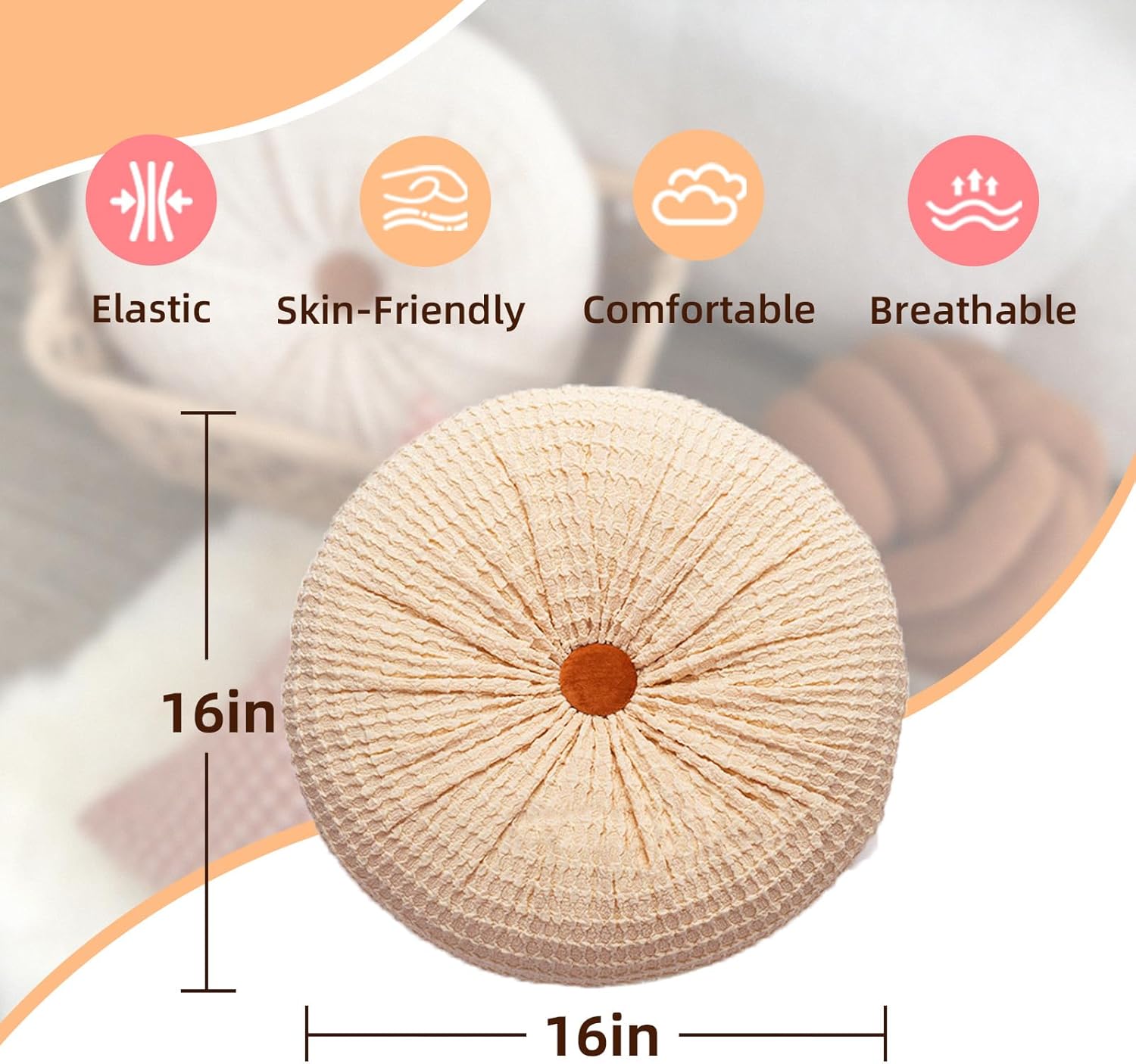 Round Throw Pillow 16 Inches Ivory Boho Decorative