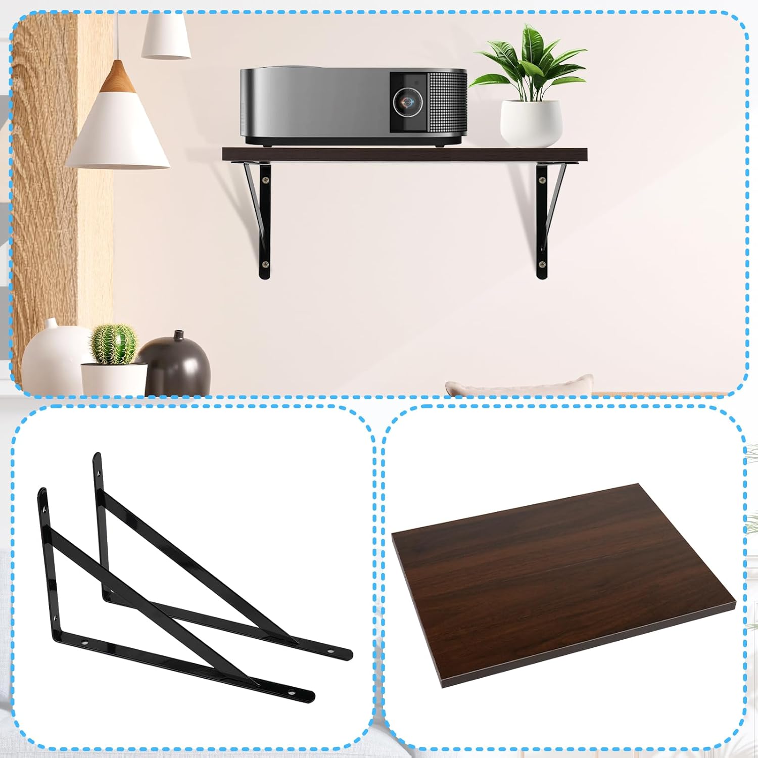 2 Pcs Deep Floating Shelves for Projector and Storage