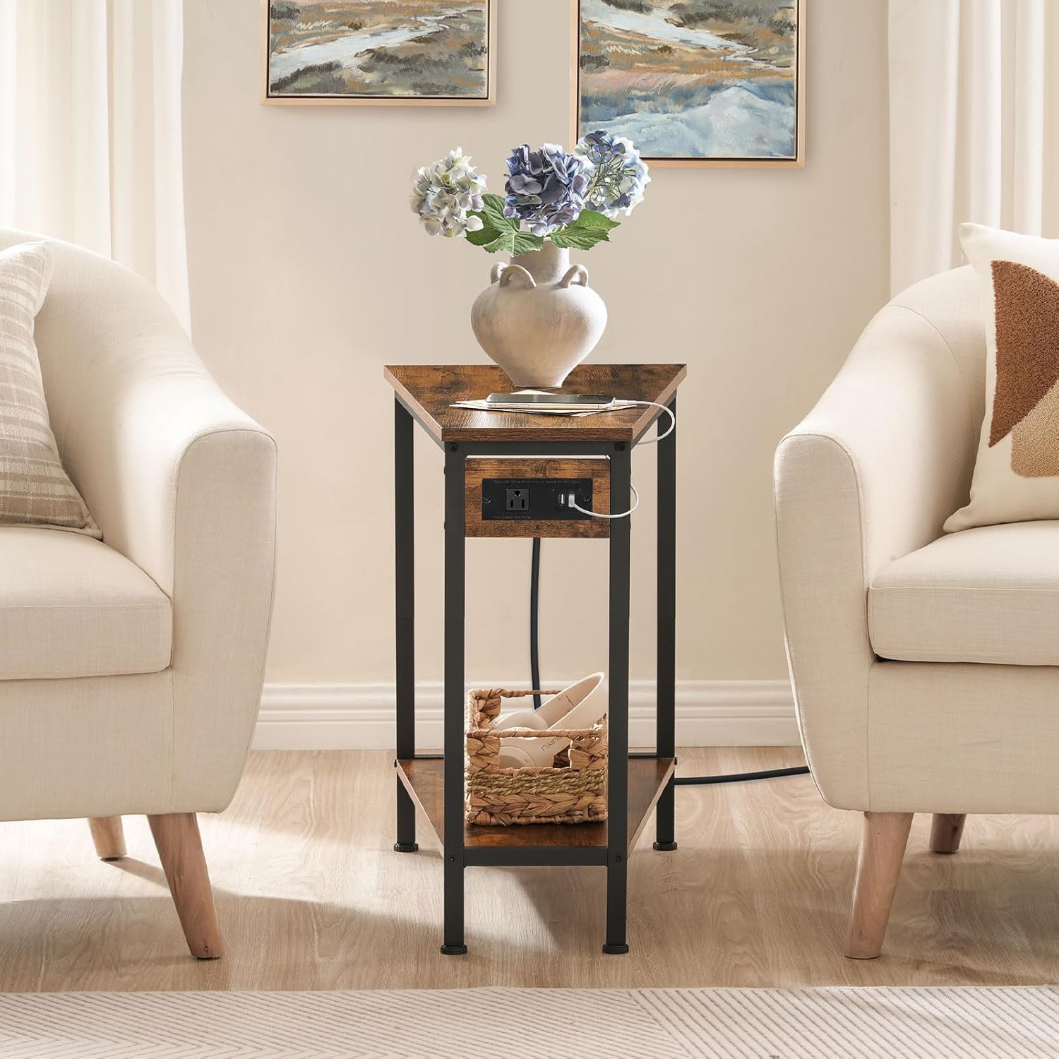 HOOBRO Wedge End Table with Charging Station