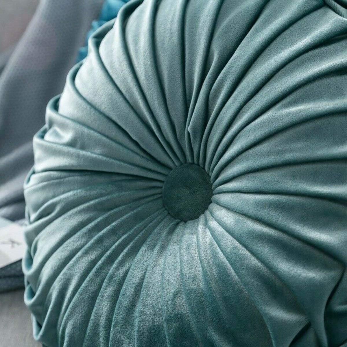 HLOVME Velvet Round Pillow 137 Inch Lake Blue
