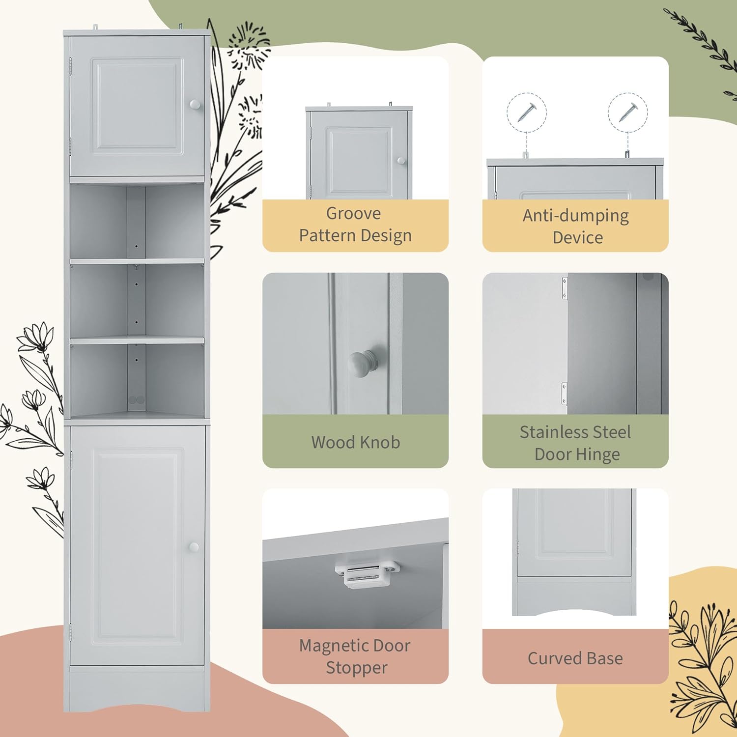 Tall Corner Storage Cabinet With 6 Adjustable Shelves 1