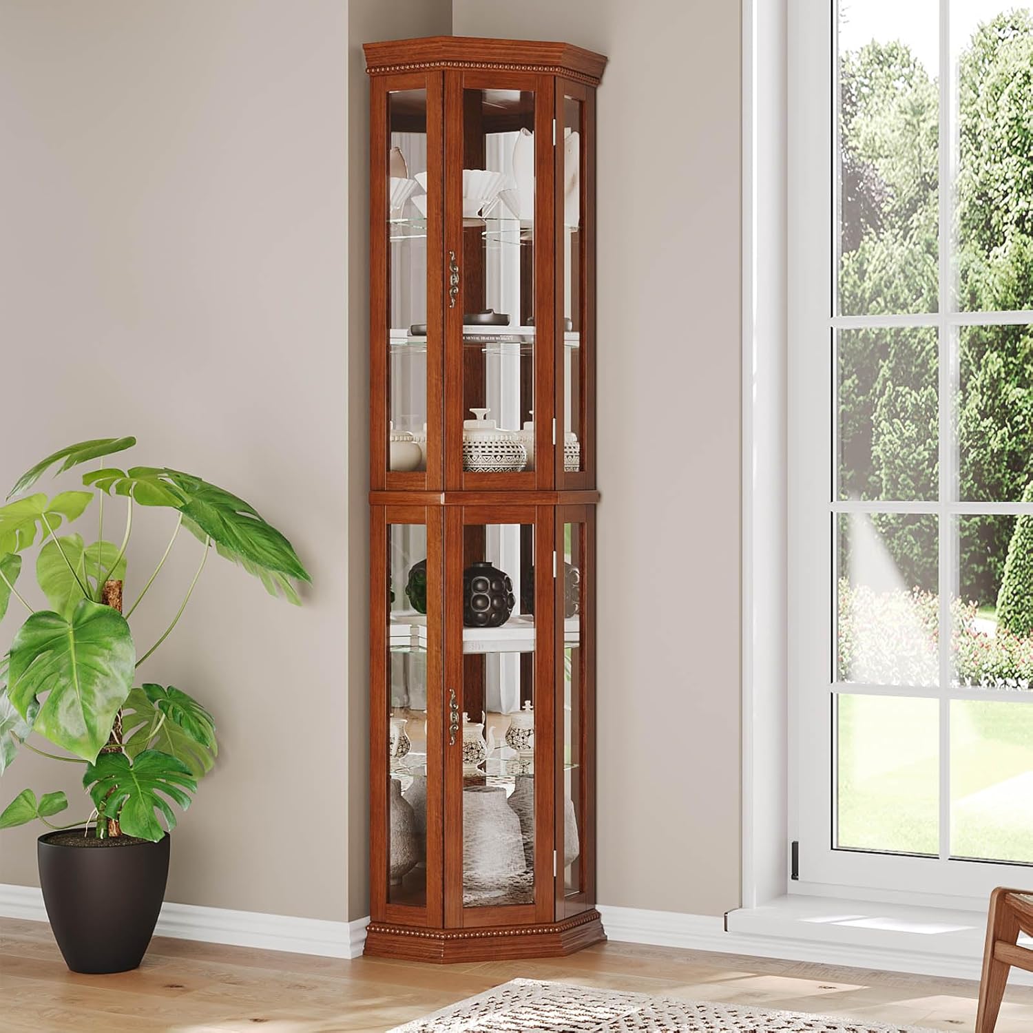 Classic Cherry Display Cabinet with Built-in Lighting