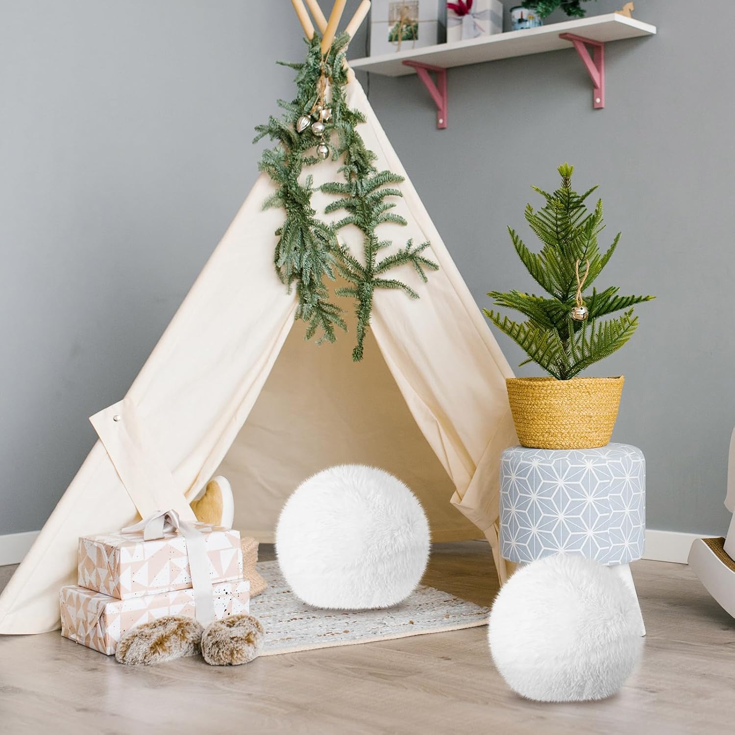 Harrycle 2 Piece Round Plush Throw Pillow Set White 10 Inch Decorative For Home