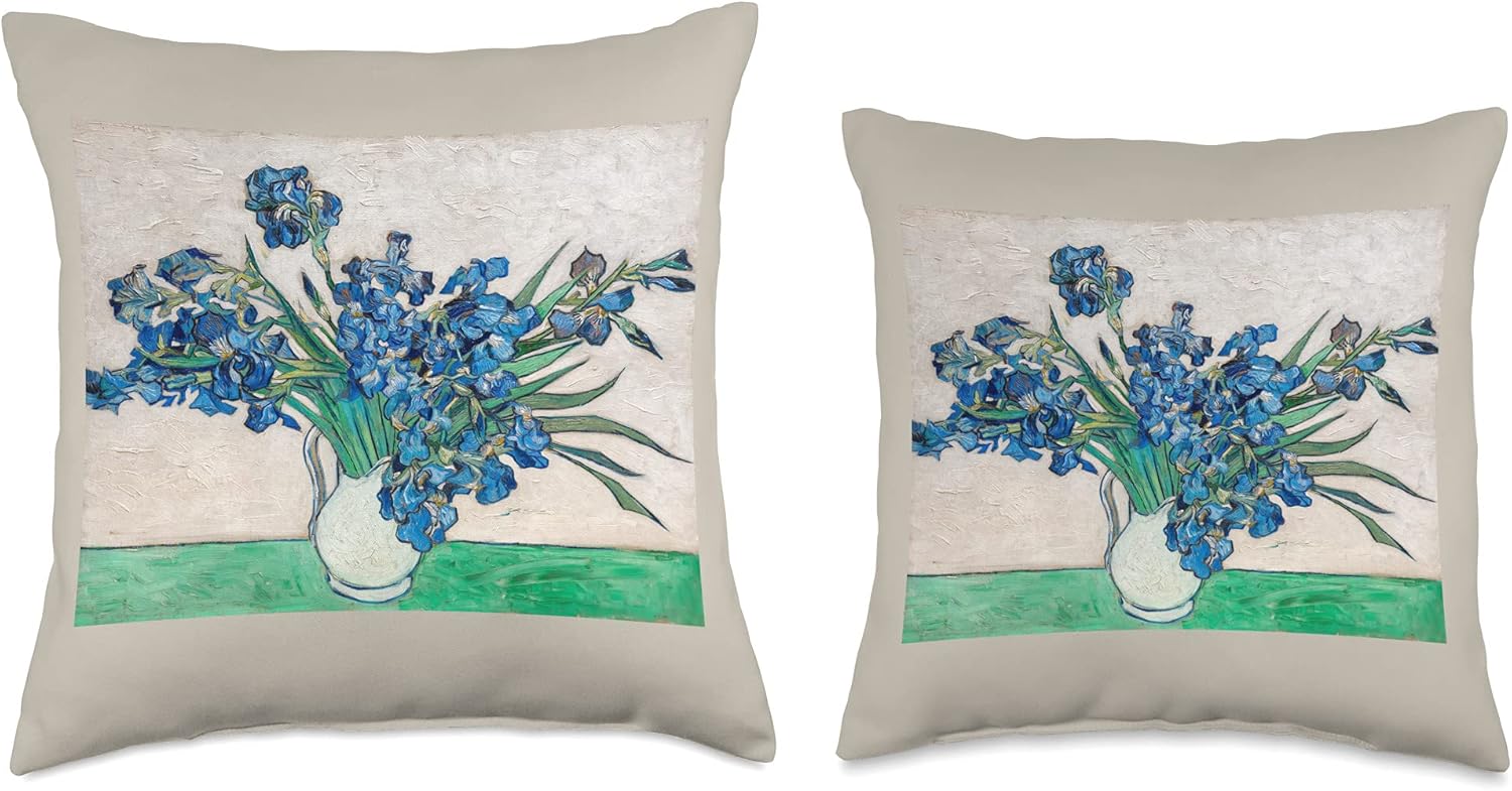 Vincent Van Gogh Irises Blue Green Floral Throw Pillow