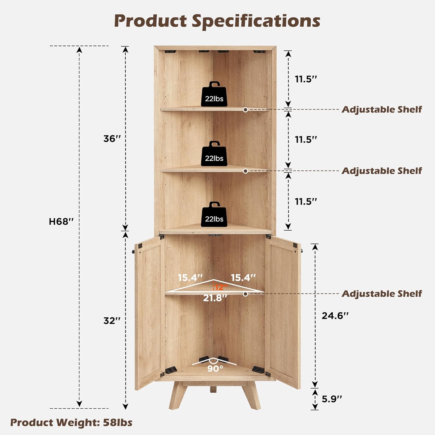 OKD Natural Rattan Corner Cabinet 68 Tall