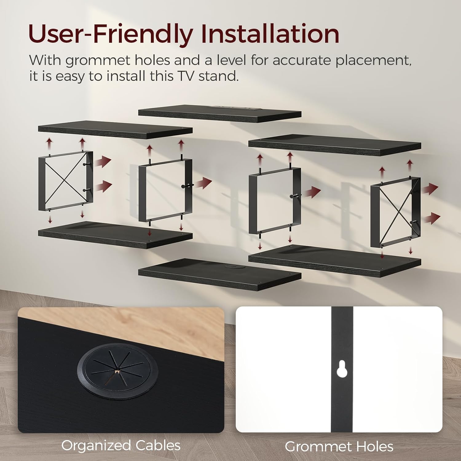 Floating TV Stand with Power Outlet and Storage